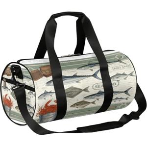 Chintiz Borsone da viaggio Weekender per la notte da palestra per donne e uomini | Borsa leggera per sport da danza, tasca con cerniera, borsa da viaggio per adolescenti - Pesce di mare vintage