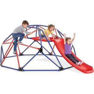 tectake® Cupola di Arrampicata Outdoor e Scivolo 185x243x90 cm, Giochi da Giardino in Acciaio con Scivolo Bambini, Giochi da Esterno e Interno per Arrampicata per Bambini, Portata 150 kg - Rosso e Blu