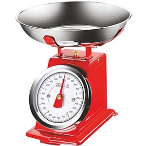 Bakaji Bilancia Meccanica Analogica da Cucina Atlas in Metallo con Ciotola Cromata Design Vintage Capacità Massima 5Kg Accessori Per Cucinare (Rosso)