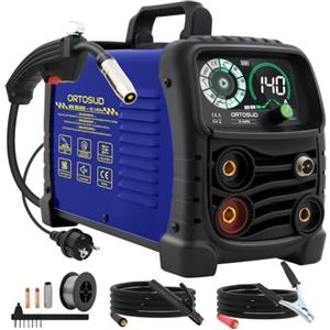 ORTOSUD 140A Saldatrice A Filo Continuo Senza Gas, 3 in 1 MIG/ARC/Lift TIG IGBT Inverter Saldatore con Smart Digital LED Dispaly di filo animato 0,8 mm per principianti e saldatori professionisti