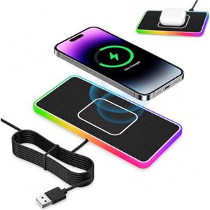 Nimbust Caricatore Wireless Auto 15W, Tappetino Ricarica Wireless Antiscivolo, Caricabatterie Senza Fili Auto con USB 1m, Ricarica Rapida Qi per Smartphone iPhone Samsung, Accessori Auto