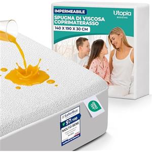 Utopia Bedding Coprimaterasso Matrimoniale Impermeabile 140 x 190 x 30 cm, Viscosa, Oeko-Tex Certified, Proteggi Materasso, Traspirante, Tutto Intorno Elastico