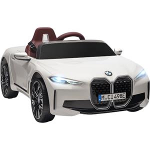 HOMCOM Macchina Elettrica per Bambini 3-6 Anni BMW I4 12V, Bianco | Telecomando, Clacson e Fari, Macchinina Giocattolo, PP e Metallo, 115x67x45 cm