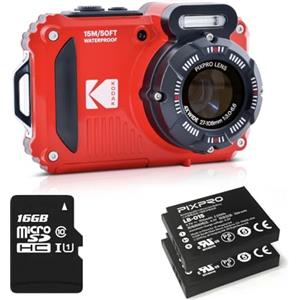 KODAK Pixpro Pack WPZ2 + 2 Batterie + 1 Scheda SD - Fotocamera Digitale Compatta 16M Pixel, Impermeabile fino a 15m, Antiurto, Video 720p, Schermo LCD 2,7 - Batteria Li-ION - Rosso
