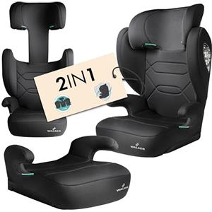 WALSER Seggiolino auto Premium Numa, rialzo bambino 2in1 confortevole schienale rimovibile + poggiatesta regolabile 3-8 anni 100-150 cm ultima normativa ECE R 129, rialzo auto nero