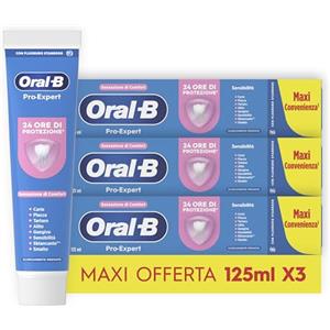 Oral-B Dentifricio Pro-Expert Sensibilità 3x125ml, Dentifricio Formato Convenienza per Denti Sensibili, Pulizia Denti Efficace, Alito Fresco, Sapore Eucalipto Menta Piperita