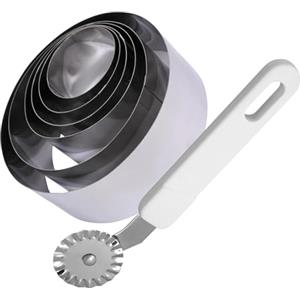 Fackelmann Set Coppapasta e Rotella Tagliapasta, per impiattare, in acciaio inox, coppa pasta lavabili in lavastoviglie, differente diametro, rotella per impasti