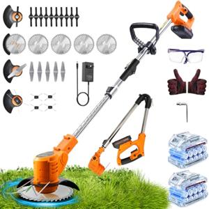 Grenintol Decespugliatore a Batteria 21V, Tagliabordi Elettrico Senza Fili 4 in 1 con 2 Batterie 2000mAh, Decespugliatore Elettrico Potente 850W 9500RPM con 4 Lame per Giardino, Prato ed Erbacce