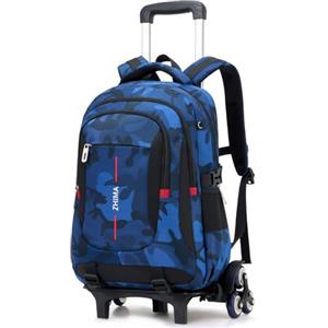 Lutuan Zaino Trolley per Ragazzi Adolescenti, 26L Zaini con Ruote Scuola Media e Elementare Staccabile, 6 Rotelle Zaino Ragazzo Mimetici alla Moda per la Scuola e Viaggio, Blu