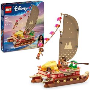 LEGO ǀ Disney Oceania 2 La Canoa di Vaiana - Barca Giocattolo da Costruire con Vela in Tessuto, Ponte Rimovibile, Falò e 3 Mini Bamboline tra cui Loto e Moni, Regalo per Bambine da 6 Anni - 43270