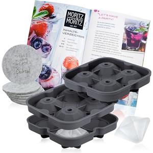 Moritz & Moritz 2 stampi per cubetti di ghiaccio a forma di diamante - Stampo in silicone per diamanti di ghiaccio - Incl. 6 sottobicchieri e ricettario