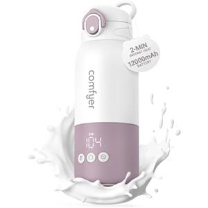 Comfyer BW01 Scaldabiberon Portatile per Neonati, Batteria 12000mAh, Riscaldamento Rapido 2 Min per Latte Materno e Acqua, per Poppate Notturne, Auto e Viaggi in Aereo On‑the‑Go
