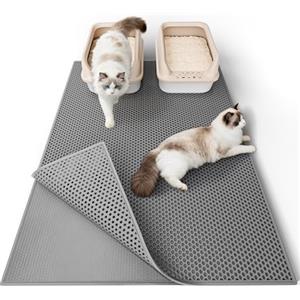 Garoopion Tappetino Lettiera Gatto, Taglia Grande 90x76cm Tappeto Lettiera Gatto, Impermeabile Doppio Strato Tappetino per Lettiera Gatto a Nido d'Ape, Eva Tappetino Gatto, Grigio, Un Lato Collegato