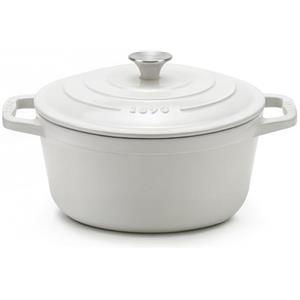 La Fonderie 1890 Pentola rotonda in ghisa smaltata 25cm IENA25, capacità 4,7 L, compatibile con induzione, gas, elettrico, grill e forno, coperchio in ghisa, ideale per stufare e arrostire, beige