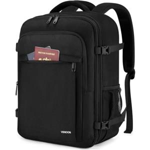 VSNOON Zaino da Viaggio, Zaino Espandibile 38L a 48L con Tasca Umida, Bagaglio a Mano con Più Scomparti per ITA Airways British Airways & Iberia, Impermeabile Zaino per PC Portatile 17.3", Nero