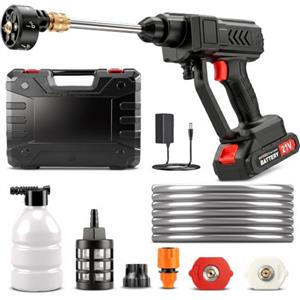 Housiwill Idropulitrice a Batteria 25 Bar, Idropulitrice Portatile Potente con 2x2000 mAh Batterie, Tubo da 5M, 6 in 1 Ugello, Serbatoio in Schiuma, Pistola Idropulitrice per Auto Giardino Irrigazione