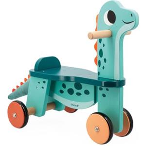 Janod - Cavalcabile Dinosauro Portosauro - Altezza Sedile 21 cm - Coda Peluche Removibile - Giocattolo Multisensoriale Legno FSC - dai 12 Mesi, J05828