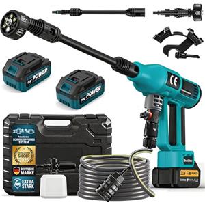 Purova Idropulitrice a batteria, 120 bar, con 2 batterie da 4,0 Ah, pulitrice a pressione senza spazzole da 1500 W, con 4 livelli di pressione, 600 l/h, touch screen, ugello 6 in 1 e tubo da 5 m, per auto