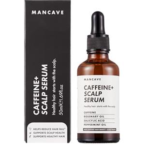 ManCave Siero Cuoio Capelluto Caffeina+ Uomo, Stimola con Caffeina e Rosmarino, Esfolia con Acido Salicilico, Naturale, Vegano, Senza Crudeltà, 50ml
