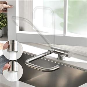 CECIPA Rubinetto Cucina Pieghevole con 2 Modalità di Getto, Miscelatore Cucina Abbattibile 180°, Rubinetto Lavello Cucina Girevole 360°, Miscelatore Cucina Pieghevole Sottofinestra