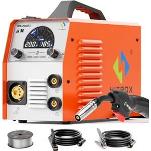 HITBOX Saldatrice MIG MAG 4 in 1 IGBT 200A - Con Gas/Senza Gas, Lift TIG, MMA - Display LED a Colori, Avanzamento Filo Sinergico - Incluso 1kg Filo 0.8mm (MT2000II)