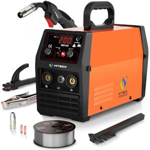HITBOX Saldatrice a Filo Continuo 200A, 3-in-1 Saldatrice MIG/ARC/LIFT TIG, Inverter Portatile 230V IGBT con Torcia e Filo Ø0,8mm, Ideale per Principianti (HBM1200)