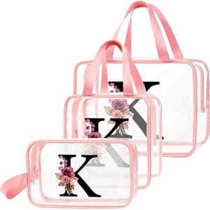 DBPBToU Trasparente Beauty Case Donna, Trousse Trucchi Per Viaggio, Idea Regalo Personalizzata Con Lettere, Regali Donna Per Compleanno (K)