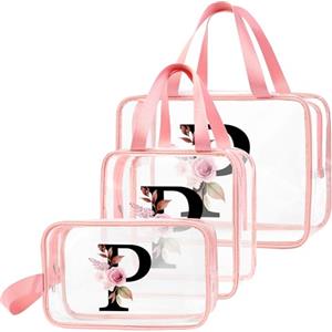 DBPBToU Trasparente Beauty Case Donna, Trousse Trucchi Per Viaggio, Idea Regalo Personalizzata Con Lettere, Regali Donna Per Compleanno (P)