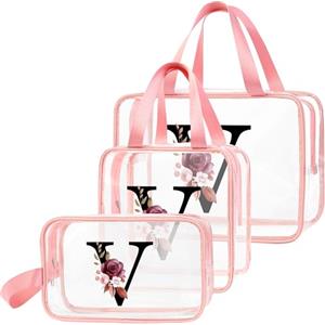 DBPBToU Trasparente Beauty Case Donna, Trousse Trucchi Per Viaggio, Idea Regalo Personalizzata Con Lettere, Regali Donna Per Compleanno (V)