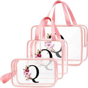 DBPBToU Trasparente Beauty Case Donna, Trousse Trucchi Per Viaggio, Idea Regalo Personalizzata Con Lettere, Regali Donna Per Compleanno (Q)