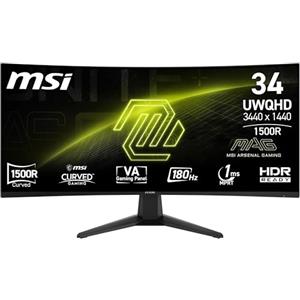 msi Monitor Gaming Curvo 34" pollici, UWQHD 1500R, 3440x1440 VA, 180Hz, 1ms, HDR Ready, Eye Care, HDMI 2.0b, DP 1.4a, Senza Cornice, Stand Regolabile, Montaggio VESA, Nero