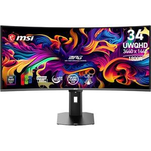MSI MPG 341CQR QD-OLED X36 - Monitor Gaming 34" UWQHD (3440x1440, 1800R), 5ª gen QD-OLED, 360Hz, 0,03ms, HDR Customization, Adaptive-Sync, KVM, HDMI 2.1, DP 2.1, USB-C (98W PD), AI Vision, colore Nero