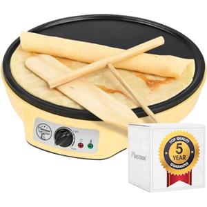 Bestron crepiera elettrica, Macchina per crêpes dal design retrò, per crêpes con Ø 30 cm, incl. spargitore di pastella e giratorta, con rivestimento antiaderente, 1000 watt, colore: Giallo