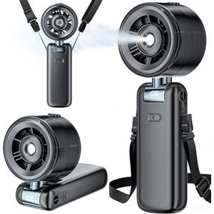 Wrischan Ventilatore Portatile con Spruzzo d'Acqua, Ventilatore Turbo con Nebbia Rinfrescante, 4000mAh Ricaricabile Ventilatore Personale con 5 Velocità, Spruzzatore d'Acqua Pieghevole per Estate Viaggi
