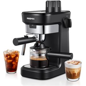 Reemix Macchina Caffè Macinato 6 Bar, Macchina da Caffè Espresso Manuale con Funzione Vapore, Schiuma di Latte Cremosa, Cappuccino Professionale, Piano Scalda Tazze, Misurino e Pressino Inclusi, Nero