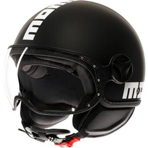 MOMO Design MOMODESIGN - FGTR CLASSIC E2206, Casco Moto Jet, Casco Jet Omologato ECE, Casco Jet Aperto Scooter, Uomo e Donna, Leggero con Visiera, per Uomo e Donna, Nero Opaco/Bianco, XS