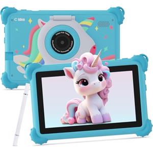 C idea Tablet per bambini Android 15, schermo da 7 pollici 1024 x 600, 6 GB (3+3) di RAM + 32 GB di ROM, batteria da 2500 mAh, applicazioni per bambini preinstallate, compatibile WiFi e Bluetooth (blu