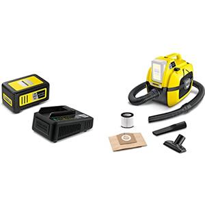Kärcher WD 1 Compact Battery - Bidone Aspiratutto Solidi Liquidi, Potente Aspirapolvere portatile da 200AW, 1000W, con Sacco, Giallo/Nero