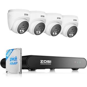 ZOSI Set di telecamere di sorveglianza PoE da 2,5 K per esterni, 8 CH 500 GB HDD NVR con 4 telecamere a cupola PoE da 4 MP, rilevamento persone, audio a 2 vie, visione notturna IR, impermeabile IP66