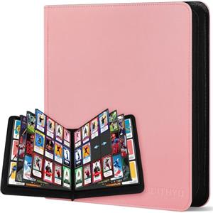 WITHYU Album da Collezione per Carte 12 Tasche, Capacità 720 Carte, Impermeabile, con Chiusura Lampo, per TCG, Calcio e Carte da Collezione, Portatile (Rosa)