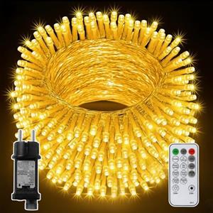 CNMTCCO Catena Lumi a LED esterno, luci fatate da LED all'interno, bianco caldo, 8 modalità di luci fatate lunghe con timer e telecomando, lucine da esterno impermeabili IP44 per (20M 200LED)