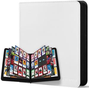 WITHYU Album da Collezione per Carte 12 Tasche, Capacità 720 Carte, Impermeabile, con Chiusura Lampo, per TCG, Calcio e Carte da Collezione, Portatile (Bianco)