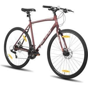 HH HILAND HILAND Bicicletta da corsa da 28 pollici,pendolare urbano con freno a disco per uomo,telaio da 530/570mm,comoda bici da corsa 700 C, ruote a 21 marce,Argento/Nero/Rosa