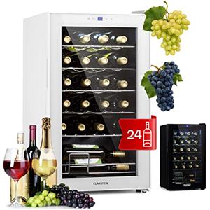 Klarstein Shiraz Cantinetta Vino Bianco - 24 Bottiglie, 63 L, 1 Zona | Frigo Vino a Libera Installazione, Porta in Vetro, Silenziosa, 5-18 °C, LED, Telaio Inox