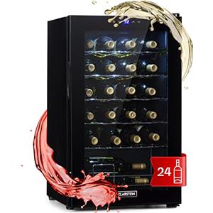 Klarstein Shiraz Cantinetta Vino Nero - 24 Bottiglie, 63 L, 1 Zona | Frigo Vino a Libera Installazione, Porta in Vetro, Silenziosa, 5-18 °C, LED, Telaio Inox