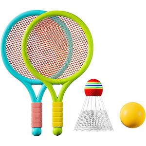 HGENAHGTF Set di racchette da tennis per bambini, morbide palline da allenamento per badminton, volani da tennis, racchette da tennis per bambini, set di racchette da badminton per bambini