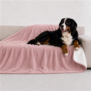 Twinzen Coperta Impermeabile per Cani 127x152 cm Rosa Chiaro - Copridivano e Copriletto Reversibile in Pile Sherpa - Telo Impermeabile per Letto o Divano Lavabile