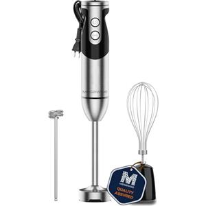 MEGAWISE Miscelatore a mano ad immersione 3-in-1 rinforzato in titanio MegaWise Pro, potente motore in rame con lame più affilate dell'80%, frullatore a 12 velocità con cavo, incluso frusta sicura per