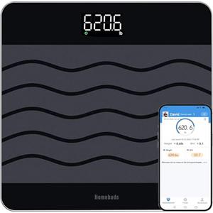 Homebuds 300kg Bilancia Pesapersone, Precisione 0,05kg Nostra Bilancia Fabbrica Professionale Dal 2001, Smart Pesa Persone BMI Tramite APP, Vetro Temperato Antiscivolo Da 8 mm 315 * 315mm, LED, Nero