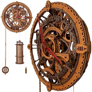 WOODEN.CITY Puzzle 3D per adulti - Orologio da parete industriale vintage - Puzzle in legno - Kit di costruzione di orologi meccanici